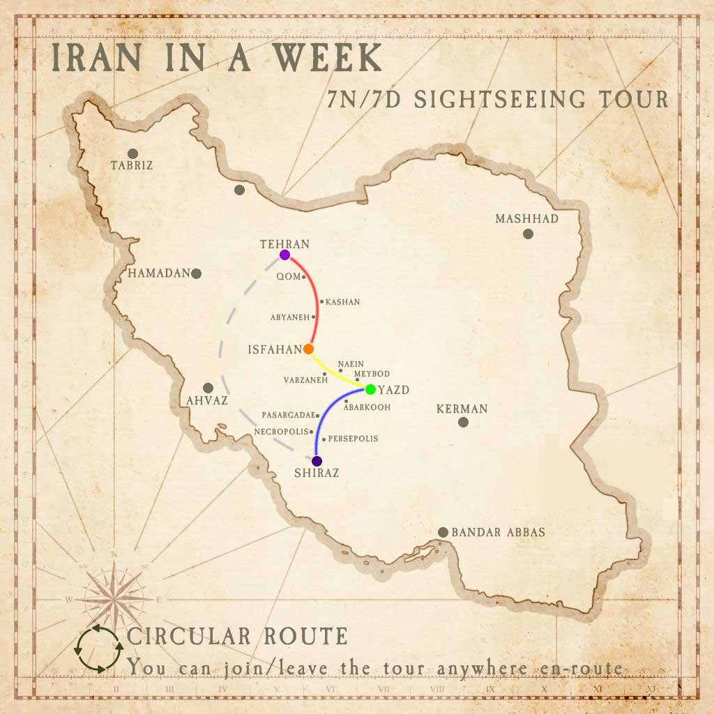 Iran in a Week Tour Map